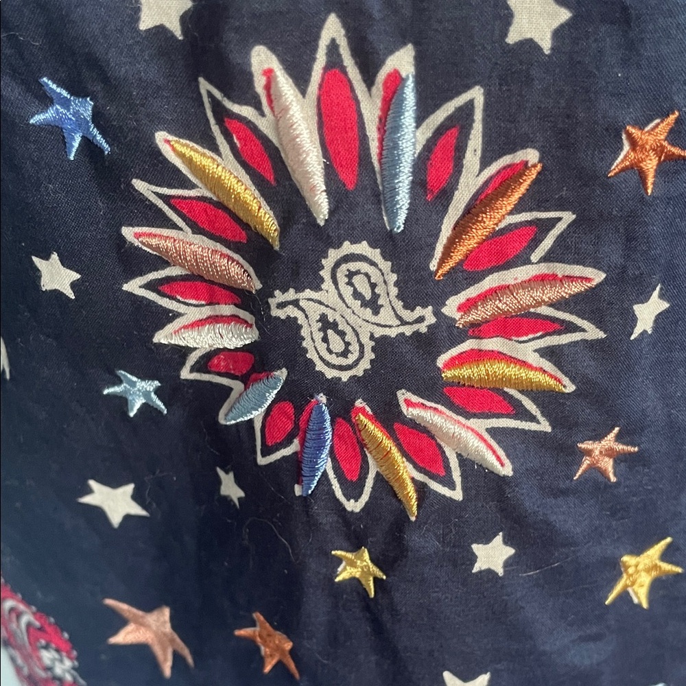 Free People NWOT Womens Paisley Star Embroidered Button Down Denim Shirt Medium - Picture 8 of 8